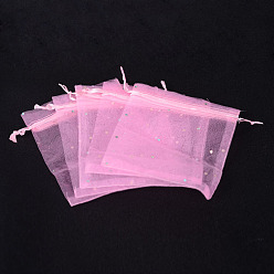 Pearl Pink Rectangle Organza Bags with Glitter Sequins, Gift Bags, Wedding Favor Bags, Favour Bag, Pearl Pink, 12x10cm