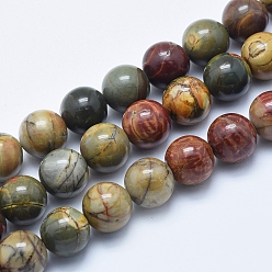 Picasso Jasper Natural Polychrome Jasper/Picasso Stone/Picasso Jasper Beads Strands, Round, 12mm, Hole: 1mm, about 32~34pcs/strand, 15.7 inch(40cm)