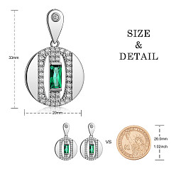 Платина Серьги-гвоздики shegrace из латуни с микропаве, класс aaa, с кубическим цирконием, плоско-круглые, зелёные, платина, 33x20 мм