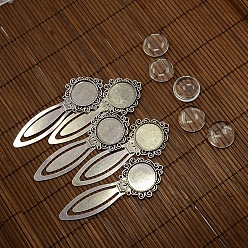 Antique Silver 20mm Clear Domed Glass Cabochon Cover for Antique Silver DIY Alloy Portrait Bookmark Making, Cadmium Free & Nickel Free & Lead Free, Bookmark Cabochon Settings: 81x31mm, Tray: 20mm