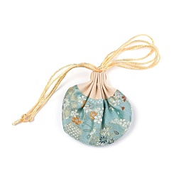 Aigue-marine Porte-monnaie sachet de brocart chinois, sac à bijoux brodé floral avec cordon de serrage, pour femmes filles, aigue-marine, 9.2x12 cm