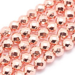 Rose Gold Plated Electroplate Non-magnetic Synthetic Hematite Beads Strands, Grade AAA, Long-Lasting Plated, Faceted, Round, Rose Gold Plated, 2mm, Hole: 1mm, about 185pcs/strand, 15.7 inch(40cm)