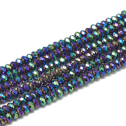 Medium Purple Electroplate Glass Beads Strands, Faceted, Rondelle, Medium Purple, 2.5x1.5mm, Hole: 0.8mm, about 160~165pcs/strand, 13.78 inch~14.17 inch(35~36cm)