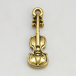 Antique Golden Tibetan Style Alloy Violin Pendants, Cadmium Free & Nickel Free & Lead Free, Antique Golden, 25x7.5x2mm, Hole: 2mm