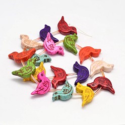 Mixed Color Bird Synthetic Turquoise Bead Strands, Dyed, Mixed Color, 16x29x7mm, Hole: 1mm, about 450pcs/1000g