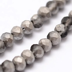 Light Grey Half Rainbow Plated Faceted Rondelle Glass Bead Strands, Frosted, Light Grey, 4~4.5x3~3.5mm, Hole: 0.8mm, about 150pcs/strand, 15.1 inch