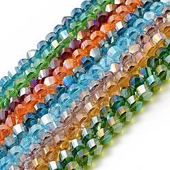 Couleur Mélangete Perles en verre electroplate, de couleur plaquée ab , facette, torsion, couleur mixte, 10x10x9mm, Trou: 2mm
