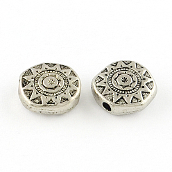 Antique Silver Tibetan Style Alloy Beads, Cadmium Free & Lead Free, Flat Round, Antique Silver, 10x10x3.5mm, Hole: 2mm, about 820pcs/1000g