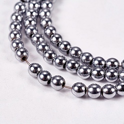 Platinum Plated Electroplate Non-magnetic Synthetic Hematite Beads Strands, Round, Grade A, Platinum Plated, 3mm, Hole: 1mm, about 127pcs/strand, 16 inch