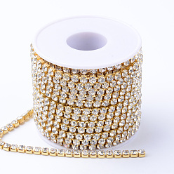 Crystal Brass Rhinestone Strass Chains, Rhinestone Cup Chains, with Spool, Raw(Unplated), Crystal, 2.3~2.4mm, about 10yards/roll