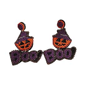 Серьги-гвоздики ручной работы со стеклянными бусинами и узором черепа на Хэллоуин