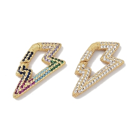 Rack Plating Brass Micro Pave Cubic Zirconia Spring Gate Rings Clasps, Cadmium Free & Lead Free, Long-Lasting Plated, Real 18K Gold Plated, Lightning