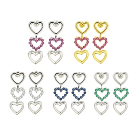 Серьги-гвоздики из латуни с микропаве из кубического циркония, сердце