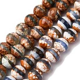 Тибетский стиль бусины дзи нити, природных бисера агат, окрашенная и подогревом, граненый круг с полосатым узором