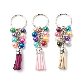 Acrylic & Faux Suede Tassel Pendant Keychain, with Iron Findings