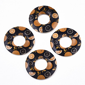 Fruit Seris Printed Wood Pendants, Donut with Pattern