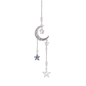 Alloy Moon/Star Pendant Decorations, Glass Star Hanging Decorations