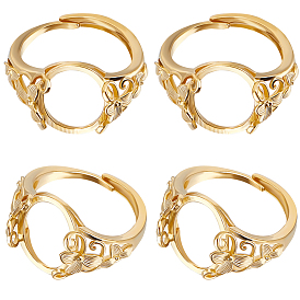 4шт. регулируемые латунные кольцевые компоненты, Настройки колодки кольцо, цветок с овальным подносом