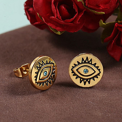 Simple Alloy Inlaid Diamond Fatima Devil Eye Stud Earrings - Minimalist European and American Ear Jewelry