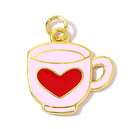 Латунь эмаль подвески, чашка с подвеской в виде сердца, с целью перехода в кольце, ионное покрытие (ip), долговечный, реальный 18 k позолоченный