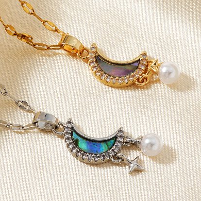 Шикарные латунные хрустальные ожерелья с подвеской в виде луны и звезды, с Пауа оболочке, для модной индивидуальности