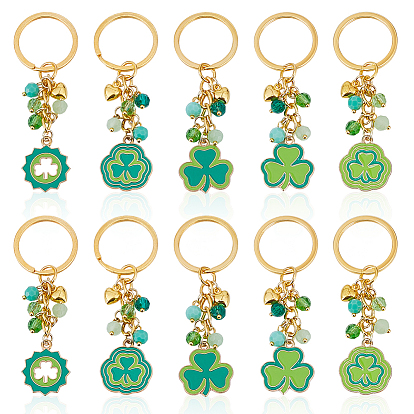 10 шт. 5 стили брелоки с подвесками из сплава и эмали, с железными разрезными брелоками, тема дня святого патрика, золотые
