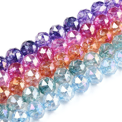Transparent Electroplate Glass Beads Strands, AB Color Plated, Faceted, Round