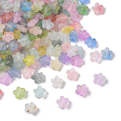 Пластиковые двухцветные бусины, цветок, золотой фольгой