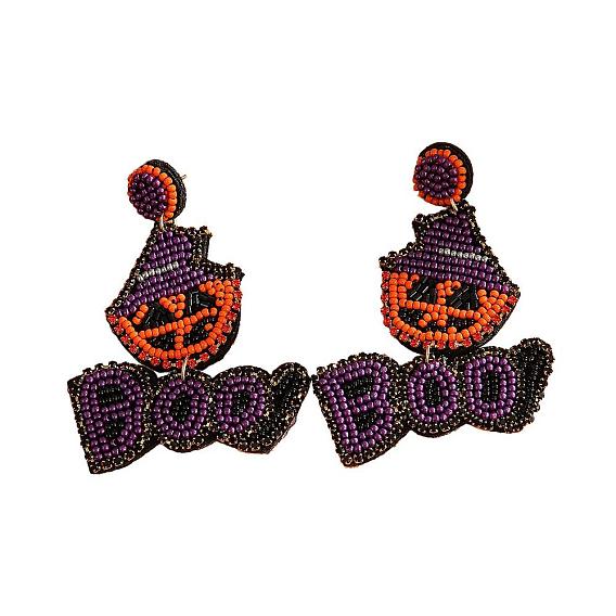 Серьги-гвоздики ручной работы со стеклянными бусинами и узором черепа на Хэллоуин