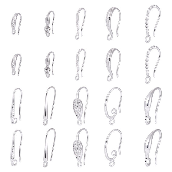 20шт 10 стили латунные крючки для сережек, с горизонтальной петлей, , без кадмия, без никеля и без свинца