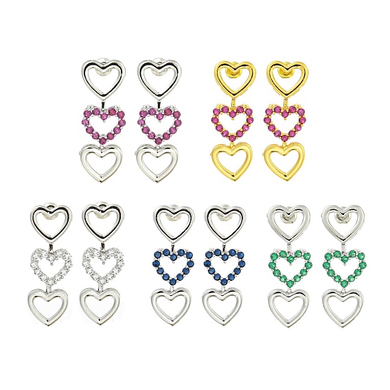 Серьги-гвоздики из латуни с микропаве из кубического циркония, сердце