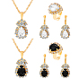 2 серьги-капельки с застежкой-рычагом, ожерелья и кольца с цветными стразами, комплект украшений из сплава с железом для женщин, золотой свет