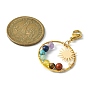 Wire Wrapped Chakra Mixed Gemstone Pendant Decorations, with Sun Brass Link and 304 Stainless Steel Lobster Claw Clasps