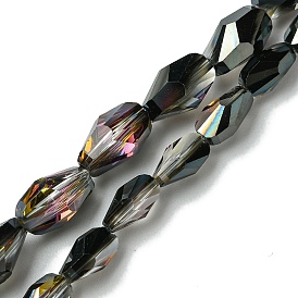 Прозрачные стеклянные бусины гальваническим пряди, с половиным покрытием, граненые, слеза