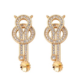 Brass Micro Pave Clear Cubic Zirconia Screw Eye Peg Bails Links Connectors, Nickel Free, for Half Drilled Bead, Knot