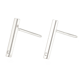 Brass Stud Earring Findings, with Loop, Rectangle, Nickel Free