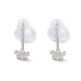 Rhodium Plated 999 Sterling Silver Flower Stud Earrings for Women, with 999 Stamp