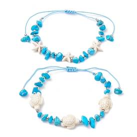 2Pcs 2 Styles Synthetic Turquoise & Natural Magnesite Braided Beaded Bracelets, for Women
