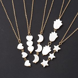 Natural Shell Pendant Necklace with 304 Stainless Steel Chains for Women, Mixed Shape