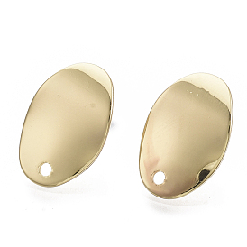 Smooth Surface Iron Stud Earring Findings, with Loop and Steel Pin, Oval