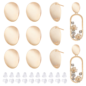 12 hallazgos de aretes de latón, con bucles verticales y tuercas de oreja de plástico 30pcs, oval, larga duración plateado, sin níquel
