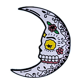Halloween Alloy Brooches, Enamel Pins, for Backpack Cloth, Skull Theme, Moon, Black