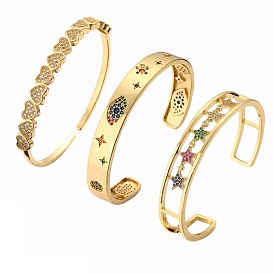Geometric Heart & Star CZ Bangle in Gold Plated Copper - Fashionable and Luxurious Women's Bracelet