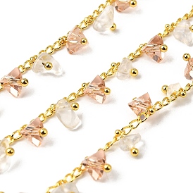 Pepitas de latón unen cadenas, con cristal y cuarzo rosa natural, sin plomo y el cadmio, larga duración plateado, chapado en rack, soldada, con carrete