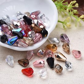 Perles de verre tchèques galvanisées, larme, facette, de couleur plaquée ab 
