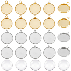 40 шт. 2 цвета 304 подвеска из нержавеющей стали с кабошоном, чашки безель с краями, плоско-круглые, с 40 прозрачными стеклянными кабошонами