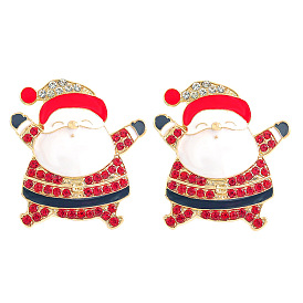 European Style Santa Claus Earrings with Alloy and Rhinestone for Women's Christmas Accessories