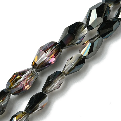 Прозрачные стеклянные бусины гальваническим пряди, с половиным покрытием, граненые, слеза