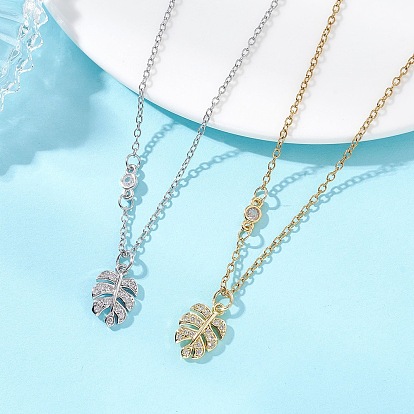 2 шт. 2 цветные латунные подвески в виде листа с микропаве из прозрачного кубического циркония 304 цепочки из нержавеющей стали для женщин
