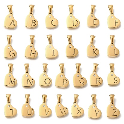 304 подвески в форме сердца из нержавеющей стали со стразами, золотые